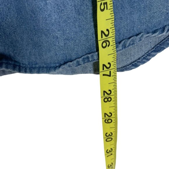 Vintage 90s Blue Denim Crochet Trim Collared Sleeveless Button Up Top Small - Picture 6 of 6